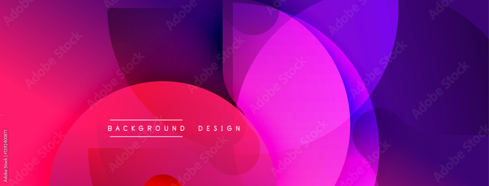 Poster abstract vibrant design. overlapping circles create dynamic composition. pink, purple, blue gradient