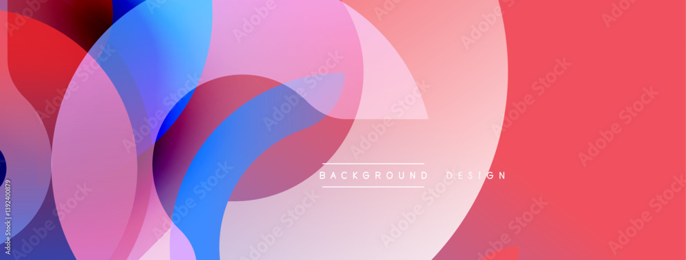 Poster vibrant overlapping circles create abstract composition. pink, blue, purple hues blend. modern desig