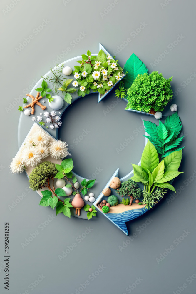 Poster environmental awareness day. circular design featuring greenery and nature elements.