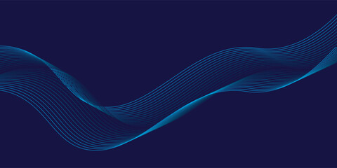 Vector abstract blue background with dynamic blue waves, lines and particles.