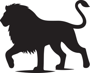 Wild animal vector silhouette illustration of a black lion and elephant