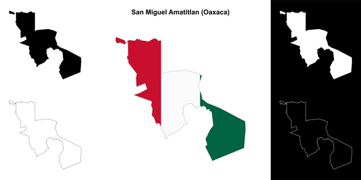 San Miguel Amatitlan municipality (Oaxaca) outline map set