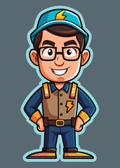Friendly electrician character ready for work.