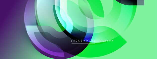 Abstract design. Overlapping shapes create dynamic composition. Vibrant green, purple, blue hues blend seamlessly. Modern aesthetic. Smooth gradients.