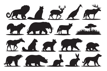Animal Silhouette Vector Set of Popular Wildlife and Pets, Black Flat Animal Icons – Clean Minimalist Style, Perfect for Logos, Posters, Stickers, and Educational Use vector clipart.