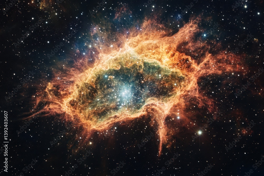 Poster beautiful view of the crab nebula showing vibrant colors and intricate details in deep space