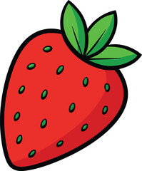 Obraz premium Cute Smiling Strawberry Cartoon Character With Green Leaves Illustration