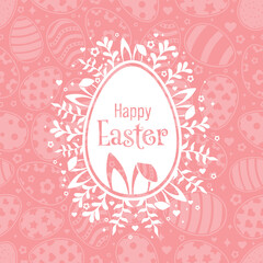 Obraz premium Happy Easter Vector Creative Greeting Card or Banner Design. Decorated Easter Eggs, Bunny Ears, Spring Flowers and Plants decorations. Painted and Ornamental Eggs. Creative Easter and Spring Frame. 
