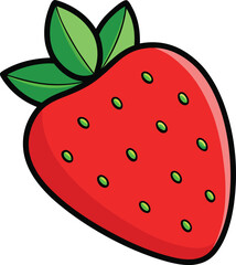 Obraz premium Cute Smiling Strawberry Cartoon Character With Green Leaves Illustration