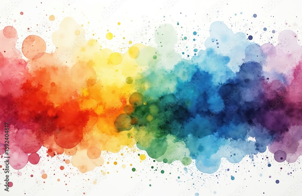 Poster abstract colorful watercolor background with splashes. painted bright rainbow texture on white backg