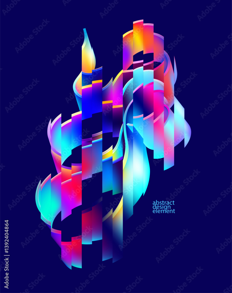 Poster abstract dynamic composition of iridescent shifted lines. deformed geometric background.