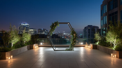 Discover a Modern Geometric Bridal Arch Adorned with Striking Metallic Accents for Contemporary Wedding Glamour