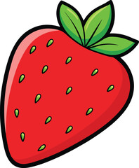 Obraz premium Cute Smiling Strawberry Cartoon Character With Green Leaves Illustration