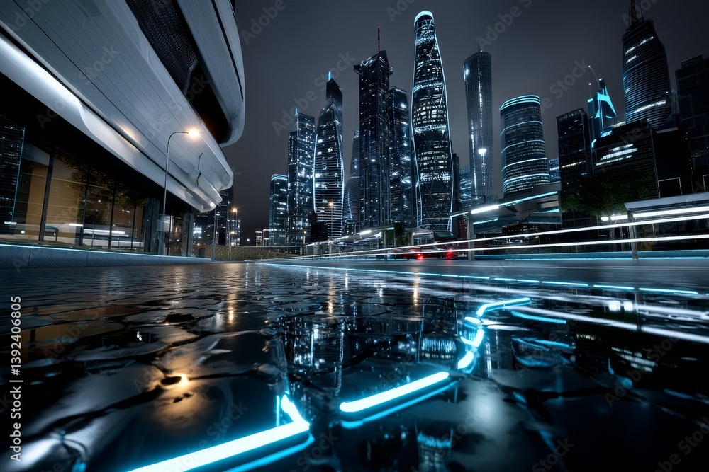 Poster global media links connecting stock on a digital night city background symbolize internet 5g communi