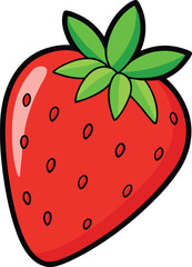 Obraz premium Cute Smiling Strawberry Cartoon Character With Green Leaves Illustration