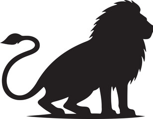 Wild animal vector silhouette illustration of a black lion and elephant