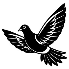 Flying Pigeon Line Art Vector Black and White Drawing Illustration