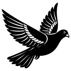 Flying Pigeon Line Art Vector Black and White Drawing Illustration