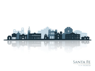 Naklejka premium Santa Fe skyline silhouette with reflection. Landscape Santa Fe, New Mexico. Vector illustration.