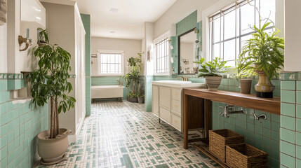 Vibrant eclectic bathroom featuring colorful mosaic tiles blended with chic vintage design accents for elegance
