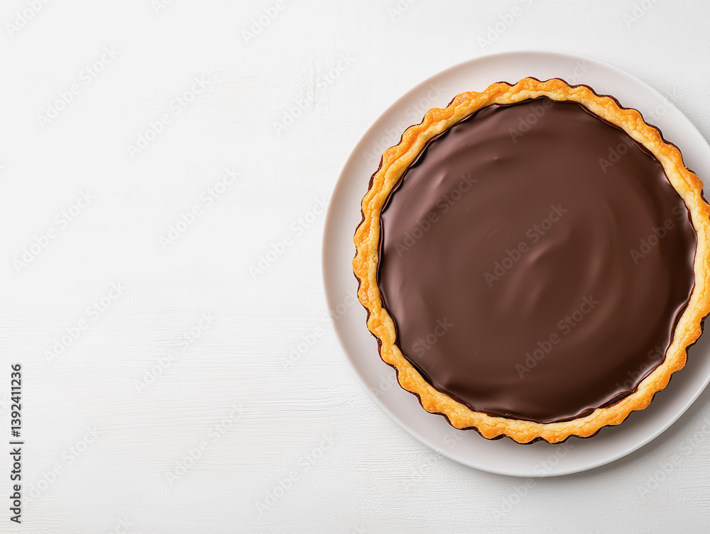 Aufkleber mouthwatering top-down view of a rustic chocolate tart with a glossy finish and decorative elements 