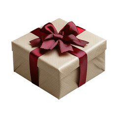 Obraz premium Cream Gift Box with Red Ribbon Bow isolated on transparent background
