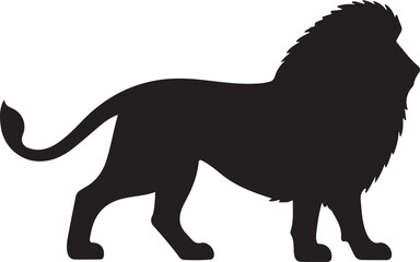 Wild animal vector silhouette illustration of a black lion and elephant