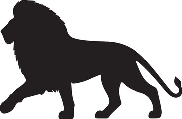 Wild animal vector silhouette illustration of a black lion and elephant