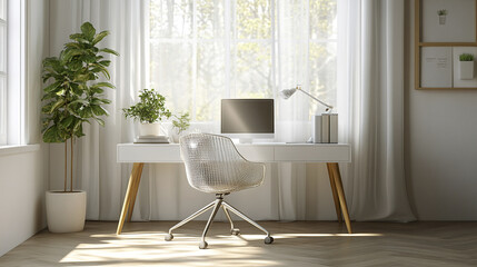 Elegant home office setup with floating desk and chair