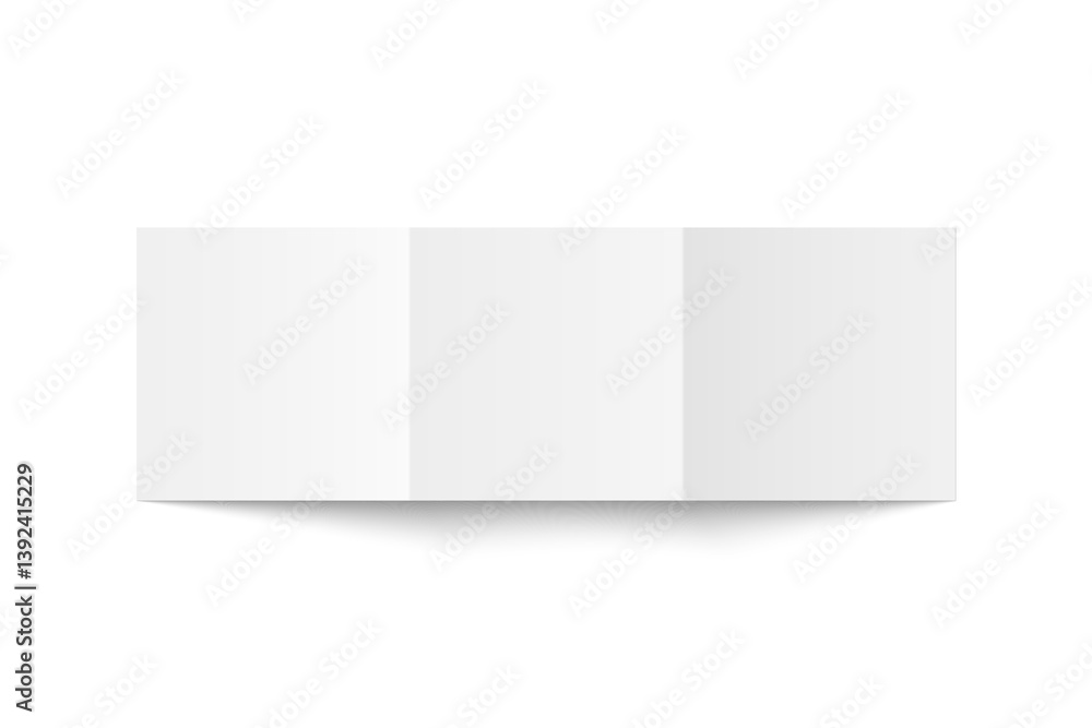 Poster vector white blank square three panel roll fold opened on white background. trifold, leaflet, brochu