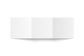 Vector white blank square three panel roll fold opened on white background. Trifold, leaflet, brochure, booklet, flyer or invitation card mockup. Mock up back side isolated. 3D illustration