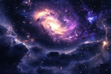 Fototapeta premium Stunning view of a vibrant spiral galaxy amidst a starry night sky