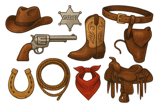 Vintage Cowboy Elements Collection for Rustic Design Creations