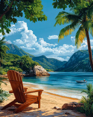 Naklejka premium Escape to a beach paradise Enjoy your summer vacation on the coast, where the ocean's blue meets the sky, clouds drift, and soft sand awaits.