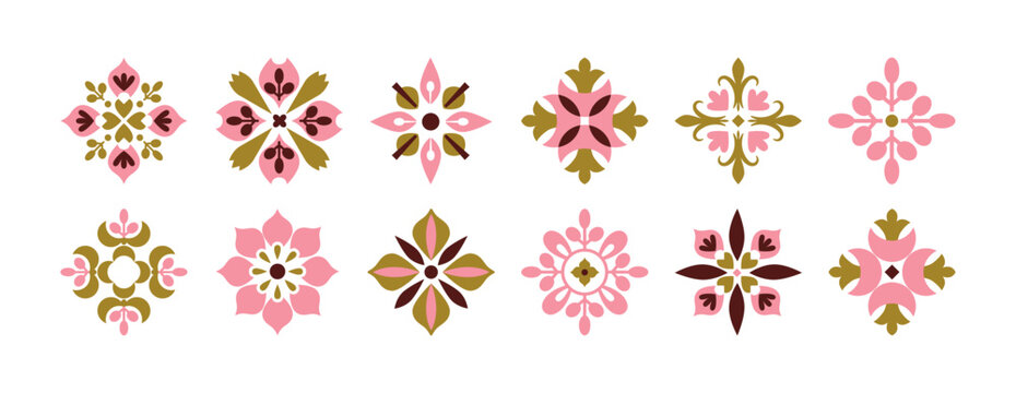 Oriental pattern drawing. Geometric tile element, symbol, icon. Retro vintage floral ornament. Mediterranean mosaic art. Folk ethnic motif. Vector illustration.