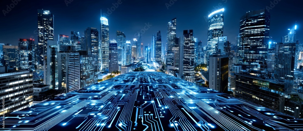 Poster advanced computer technology scene with copyspace available for text