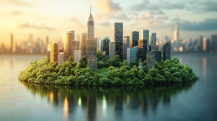 Obraz premium Sustainable urban living concept featuring skyscrapers and green nature
