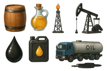 Obraz premium Oil Themed Illustrations Featuring Various Components and Elements