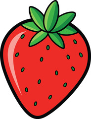 Obraz premium Cute Smiling Strawberry Cartoon Character With Green Leaves Illustration