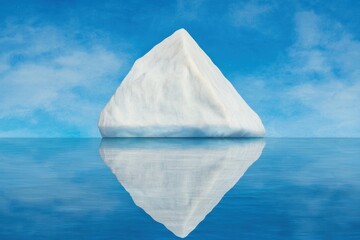 Obraz premium A large iceberg floats serenely on tranquil waters, reflecting a clear blue sky dotted with clouds, creating a serene and picturesque scene.