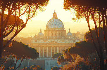 Obraz premium Peter's Dome framed by trees in San Pietro Park