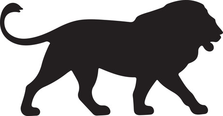 Wild animal vector silhouette illustration of a black lion and elephant