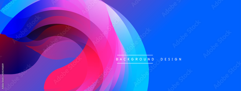 Poster Abstract vibrant layers create dynamic composition. Smooth gradients blend blues, pinks, purples. Modern design evokes energy, movement, depth. Perfect backdrop for presentations.