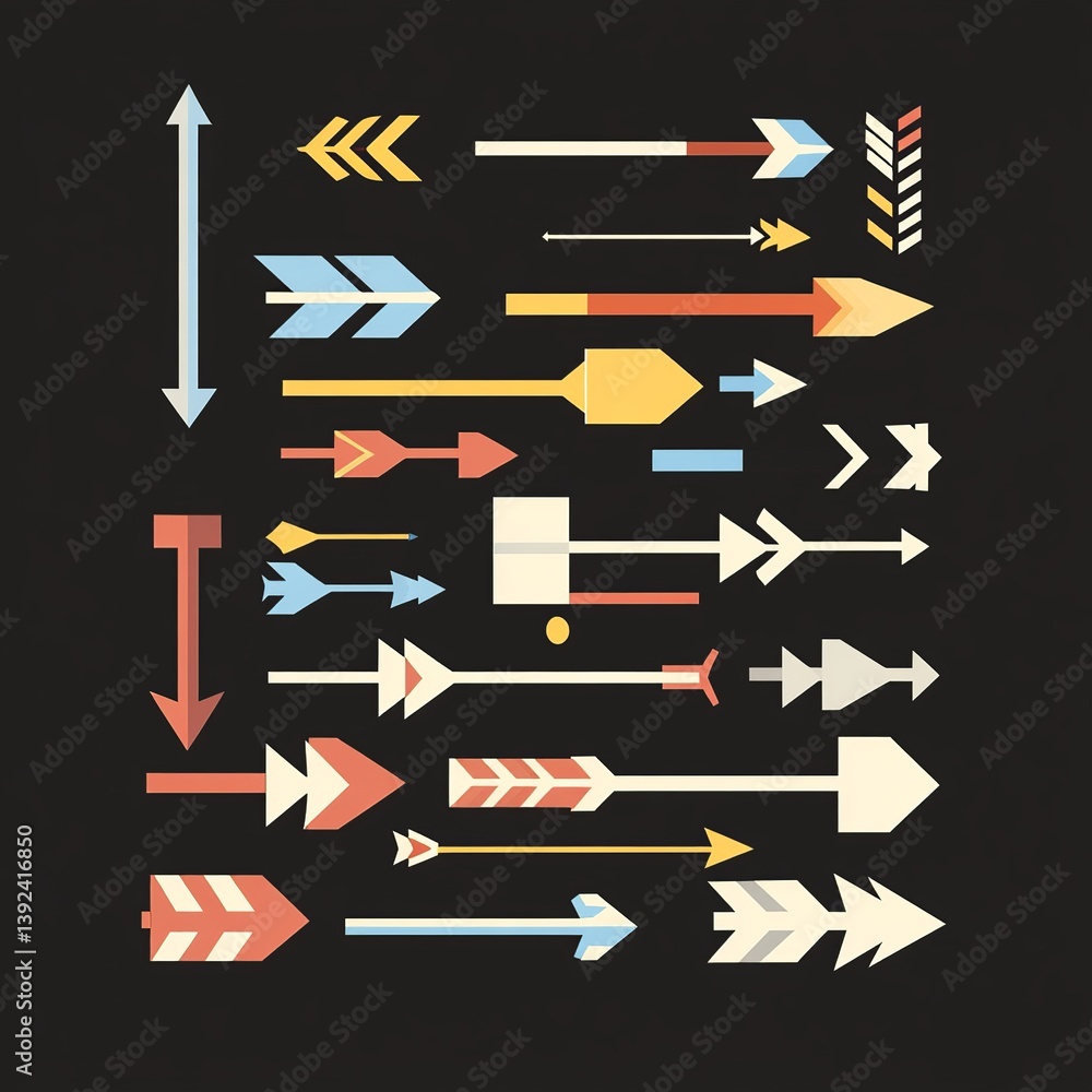 Poster A collection of arrow icons in various styles and directions, perfect for infographics, interfaces, and design elements