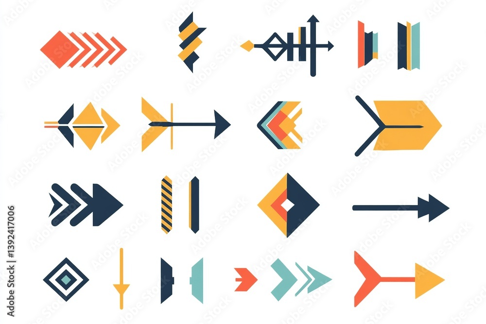 Poster A collection of arrow icons in various styles and directions, perfect for infographics, interfaces, and design elements