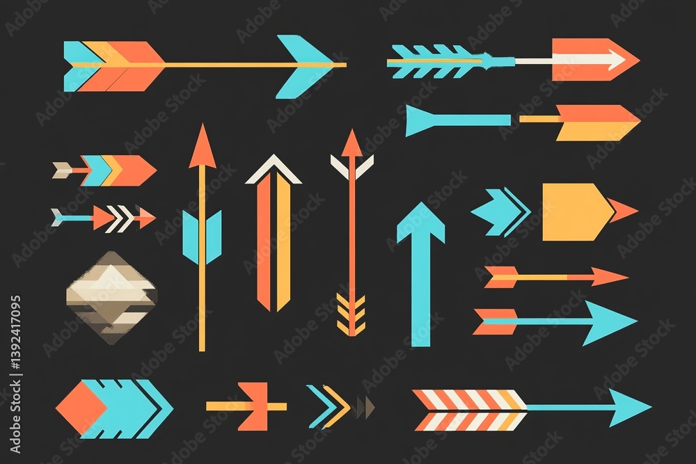 Poster a collection of arrow icons in various styles and directions, perfect for infographics, interfaces, 