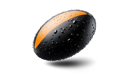 Wet Black and Orange Ball on Transparent Background