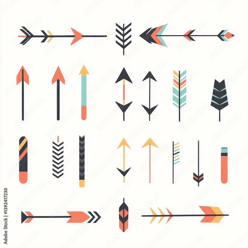 Poster A collection of arrow icons in various styles and directions, perfect for infographics, interfaces, and design elements