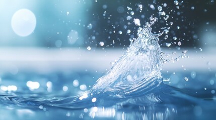 Close-up of a water splash creating ripples in a serene pool environment