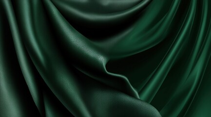 Obraz premium Dark Green Silky Fabric Drapery with Soft Folds, Texture and Subtle Light Reflection